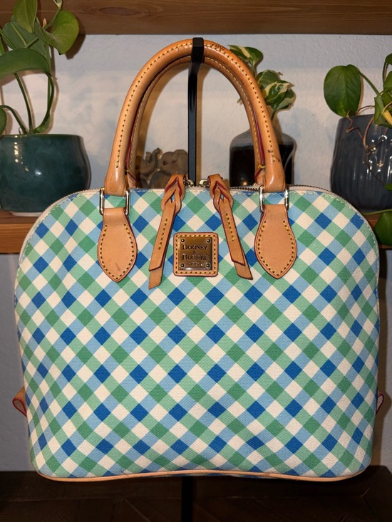 Dooney & Bourke Handbags - Dooney & Bourke Blue Green Gingham Coated Canvas Dome Satchel